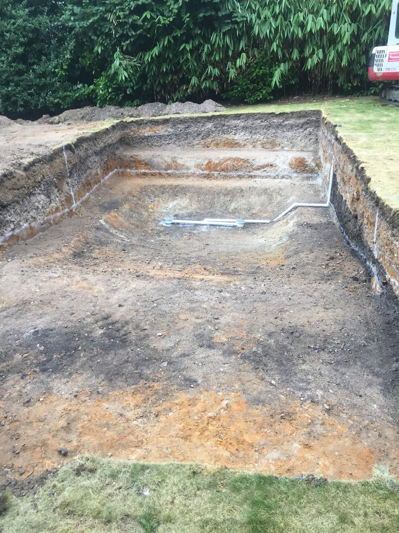 The excavation for the the new swimming pool has been started and the first water pipes are installed