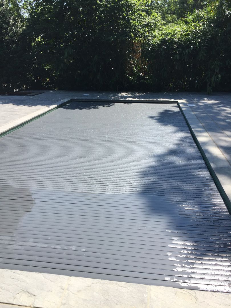 A view of the pool cover over the newly built swimming pool