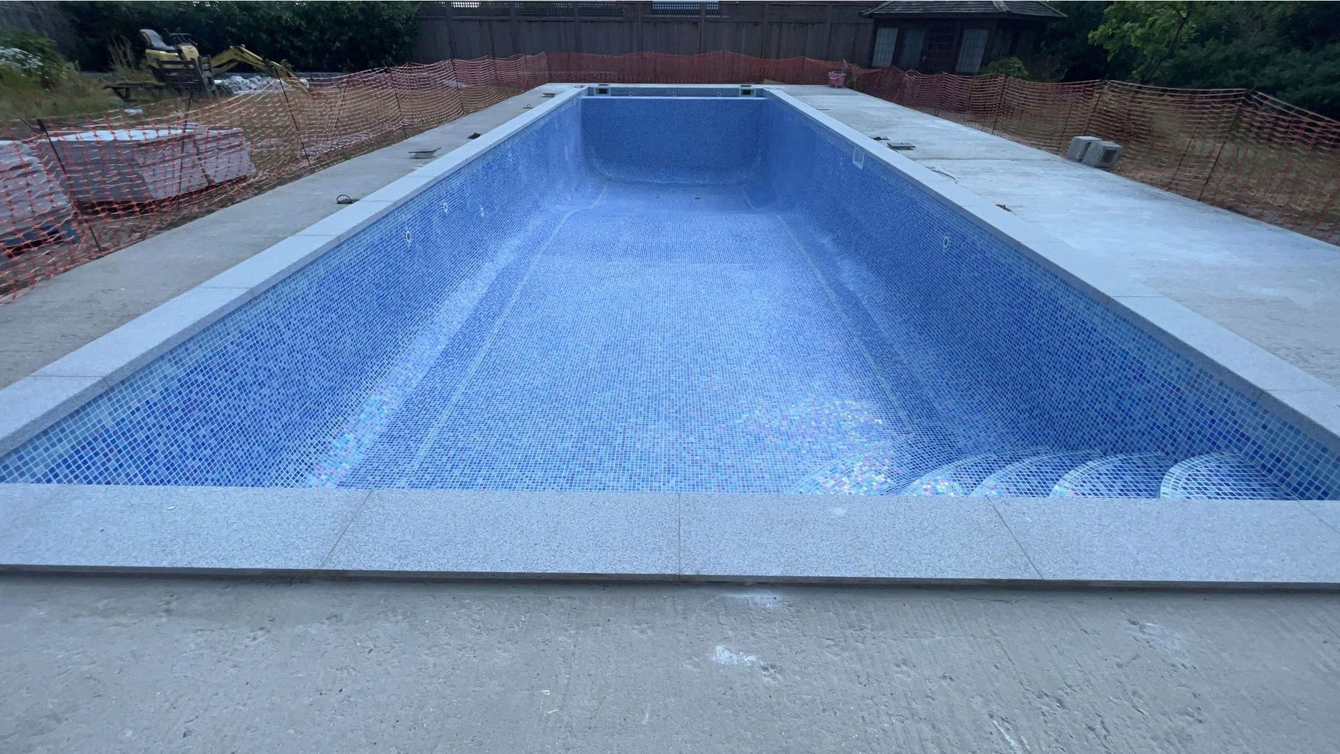 The tiles were installed over a new concrete layer to level the interior surface.