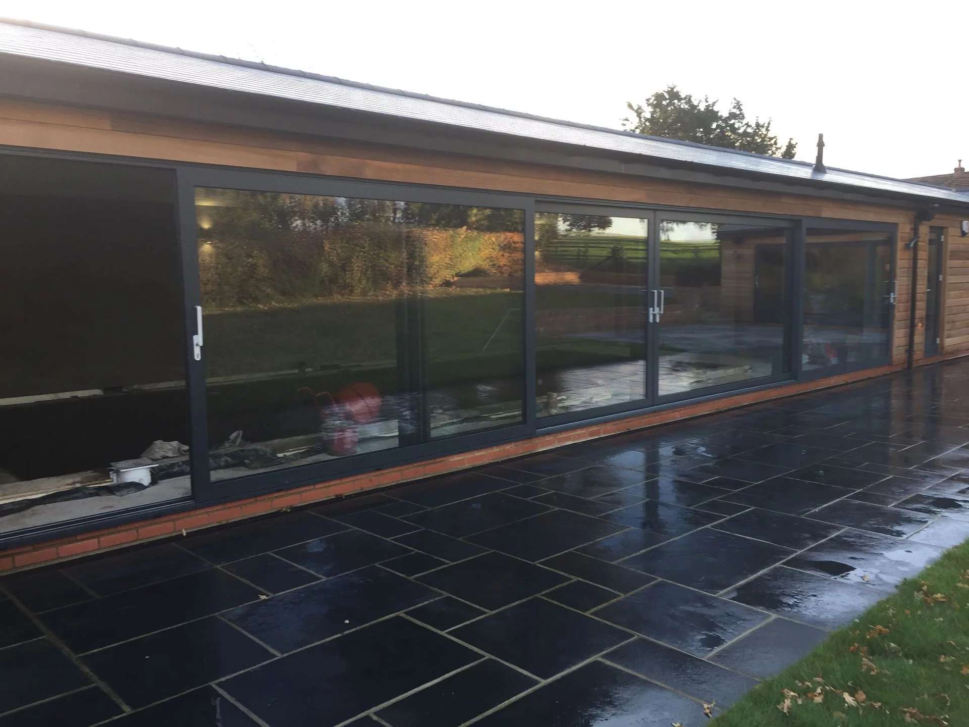 A view from the outside of the double-glazed door systems A view from the outside of the double-glazed door systems